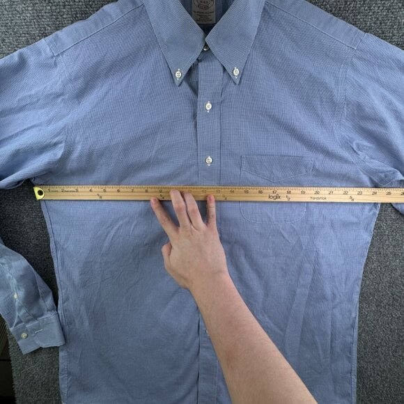 Brooks Brothers Button Up Shirt Men Cotton Blue Houndstooth 16 34/35 Traditional - Picture 5 of 13